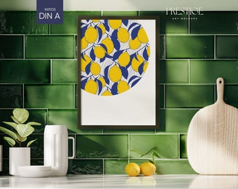 Maqueta de marco de cocina vibrante, marco de borde negro, proporción A4, baldosas de ladrillo verde cálido rústico, maquetas PSD verticales de banco blanco realistas, limón