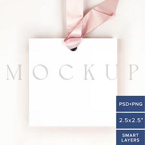 Quadrat Geschenkanhänger Mock Up Gender Reveal Pink Ribbon Minimal Rechteck Favor Tag 2.5x2.5 Party Versorgung Vorlage Geburtstagsgeschenk Event Anpassen