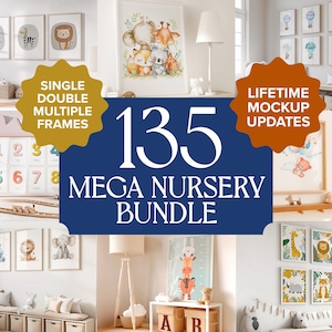 Bundle Mockup Nursery Frame Wood Picture Frame Wall Art Mockup Mega Bundle Kids Room Decor Smart Layer PSD Child Space Print Portrait Canvas