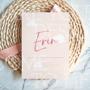5x7 Invite Mockup Gender Reveal Pink Ribbon Silk Invitation Baby Shower Card Mockup Canva Greeting Card Bridal Shower Stationary Party Decor