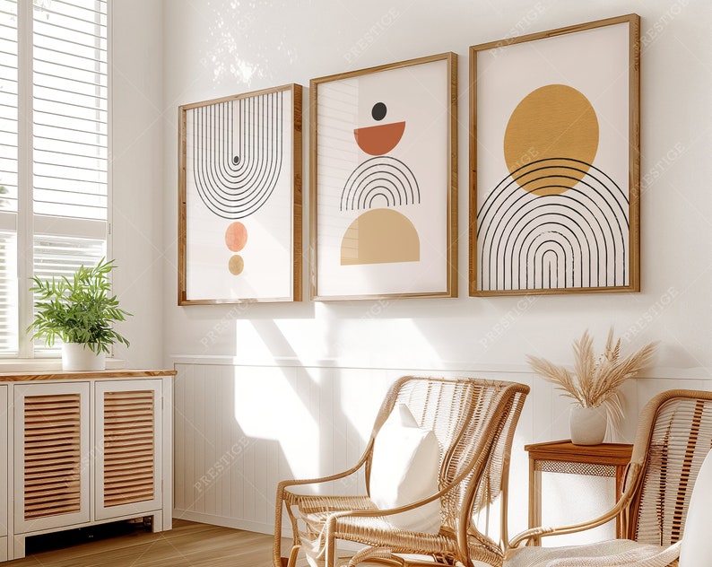 Living Room Mockup Frames 3 Set Home Interior Wall Art Mock-up Three Brown Frame Gallery Mockups A2 5x7 Size Ratio Vertical PSD Realistic