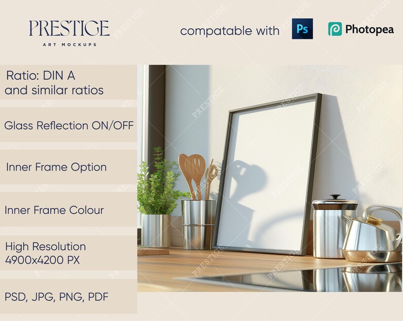 Frame Mockup Kitchen Realistic Photo Frames Interior Mock up A4 DIN 5x7