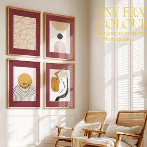 Inviting Living Room Mockup 4 Set, Warm Interior Wall Art Mock-up, Sunlit Oak Border Frame Gallery Mockups A Size Vertical PSD Portrait
