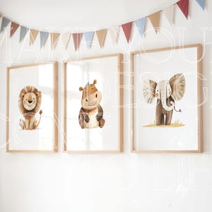 Set of 3 Mockup Wall Art Nursery Natural Light Child Bedroom Three Wood Frame Mock up Minimal Blank Portrait PSD Flag Bunting Neutral Light