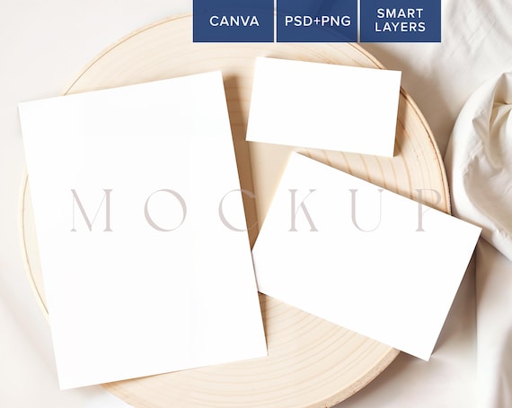 Boho Wedding Suite Mockup Baby Shower 5x7 Invitation RSVP 5x3.5 Diaper Raffle Card 3.5x2 Mockup Stationary Set of 3 Thank You Card PSD Canva