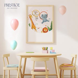 Maqueta de madera de sala de juegos infantil luminosa, marcos de pared para sala de juegos acogedores, interior infantil moderno en tonos pastel, retrato vertical PSD, escritorio de dibujo