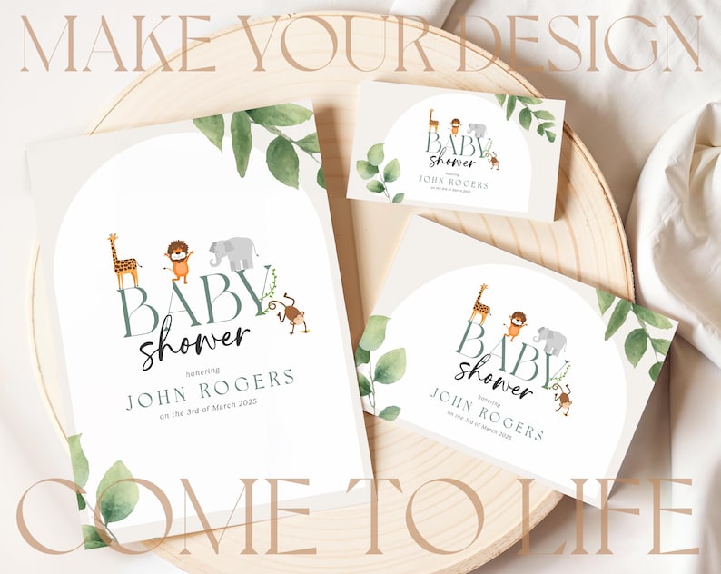 Boho Wedding Suite Mockup Baby Shower 5x7 Invitation RSVP 5x3.5 Diaper Raffle Card 3.5x2 Mockup Stationary Set of 3 Thank You Card PSD Canva