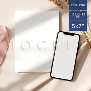 5x7 Karte und Telefon Brautparty Mockup Boho Iphone Bildschirm Baby Shower Premium Gruß einladen Smart Layer PSD Party Versorgung für Event PNG