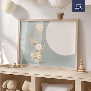 Nursery Wood Frame Mockup Minimal Kids Room Interior Mock up Modern Rustic Playroom Scandinavian Cream Wall Child Space 4x3 Horizontal PSD