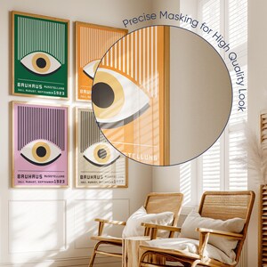 May include: Four framed prints with a Bauhaus design. Each print features a large eye with a colorful background and the text "BAUHAUS AUSSTELLUNG" and "JULI, AUGUST, SEPTEMBER 1923".