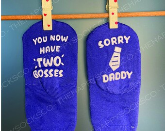 Unisex Baby Shower Gift, "Two Bosses" Baby Socks, Cute Baby Socks, Fun Baby Shower Gifts for Mom Dad, Cute Gift Socks for Newborn