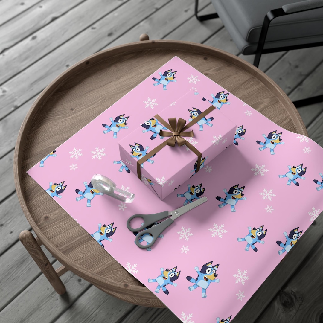 Bluey Wrapping Paper - Pink Background | Wrapping Paper | Pink Wrapping ...