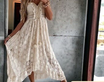 Boho Maxi Summer Dress, Bohemian Wedding Dress, Boho Lace Dress Pattern, Cottagecore Boho Kleid, Vintage Boho Dress For Women, Gift For Her