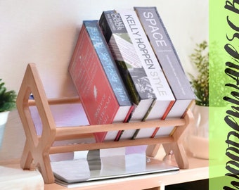 Wooden Desktop Bookshelf, Wooden Bookshelf Holder for Desk, Wooden Book Storage Rack, Handmade Tabletop Bookshelf