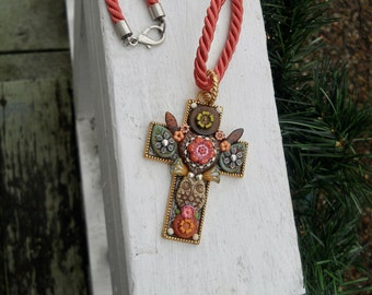 Czech Bead Jewelry/Bohemian Jewelry/Extra Large Cross Pendant/Czech Glass Beads/Gifts for Her/Spiritual Jewelry