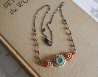 Sunflower Necklace || Czech Bead Necklace || Springtime Jewelry || Flower Necklace || Boho Jewelry