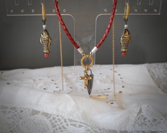 Heart & Cross Necklace || Czech Bead Earrings || Spiritual Jewelry || Fish Earrings || Handmade Jewelry