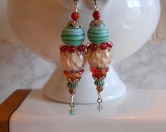 OOAK Jewelry/Lamp Work Bead Dangle Drop Earring/Gifts for Her/Mother's Day Gifts/Valentine's Day Gifts