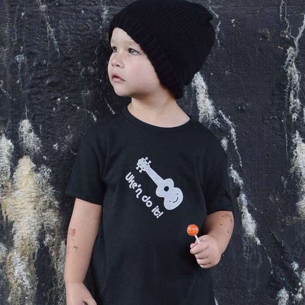 Black Ukulele Baby Toddler Kid Boy Girl Unisex TShirt Children's Graphic Tee Kawaii Cute Funny Music, Uke'n Do It!  Organic Shirt