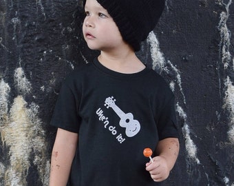 Black Ukulele Baby Toddler Kid Boy Girl Unisex TShirt Children's Graphic Tee Kawaii Cute Funny Music, Uke'n Do It!  Organic Shirt