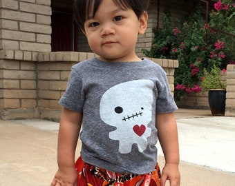 Gray Foodoo Voodoo Monster Baby Toddler  Kid T-Shirt, Heart, Love, Children's Graphic Tee - Organic Triblend Valentine’s Day Gift