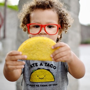 Heather Gray Taco Baby Toddler Kid Tshirt, Children's Graphic Tee, Unisex, Kawaii Cute, Funny, Ecofriendly, Taco Tuesday Organic Shirt image 1