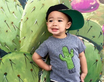 Gray Saguaro Cactus Hug Baby Toddler Kid Tshirt Children's Unisex Boy Girl Graphic Tee Kawaii Clothes, Cute, Funny, Ecofriendly Shirt