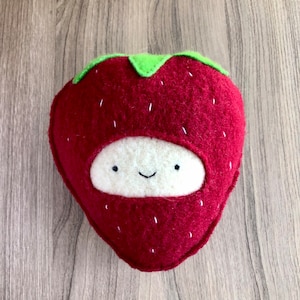 Strawberry Strange Foo - Recycled Wool Sweater Plush Sighfoo Stuffie Softie Plushie Stuffed Art Doll  Handmade Toy