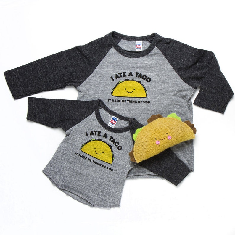 Taco Baby Toddler Kid Black and Heather Gray 3/4 sleeve Raglan image 2