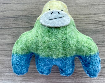 Yellow Green Blue Gorilla - Handmade Recycled Cashmere Sweater Plush Plushie Softie Sighfoo Toy