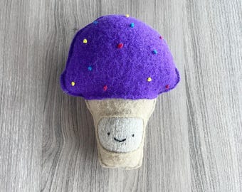 Handmade Purple Ube Ice Cream Cone Plush: Upcycled Wool Softie