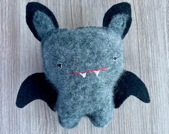 Dark Grey Halloween Bat - Recycled Wool Sweater Plush Toy