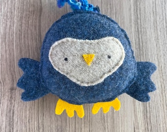 Handmade Blue Owl Plush: Recycled Wool & Cashmere Stuffed Animal