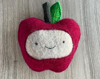 Happy Red Apple - Handmade Recyced Upcycled Wool Sweater Plush Toy