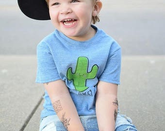 Blue Saguaro Cactus Hug Baby Toddler Kid Unisex T-Shirt, Children's Graphic Tee, Kawaii, Cute, Funny  - Organic Triblend