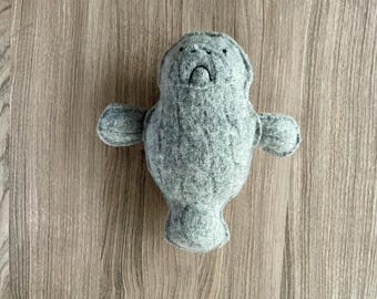 Handmade Cashmere Manatee Plush Toy, Upcycled Sweater Plushie