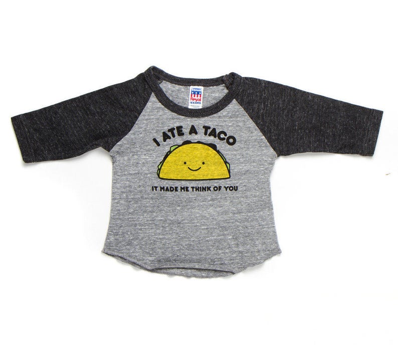 Taco Baby Toddler Kid Black and Heather Gray 3/4 sleeve Raglan image 4