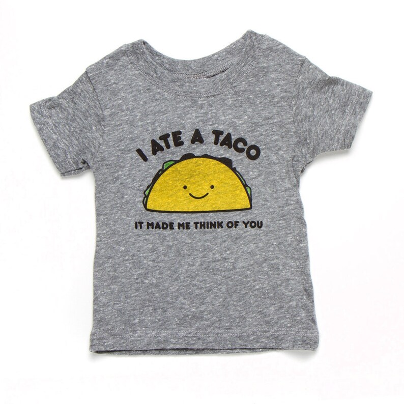 Heather Gray Taco Baby Toddler Kid Tshirt, Children's Graphic Tee, Unisex, Kawaii Cute, Funny, Ecofriendly, Taco Tuesday Organic Shirt image 3