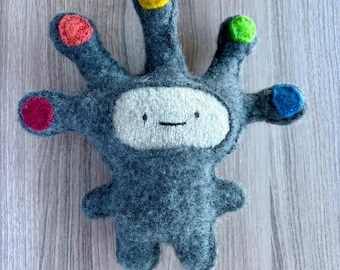Gray Rainbow Strange Foo - Handmade Plushie Made from Recycled Sweaters