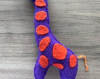 Purple and Orange Giraffe - Recycled Wool and Cashmere Sweater Plush Toy