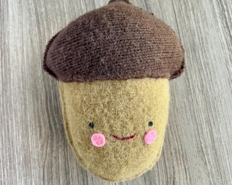 Happy Brown Acorn - Handmade Recycled Upcycled  Wool Sweater Softie Stuffie Plush Toy