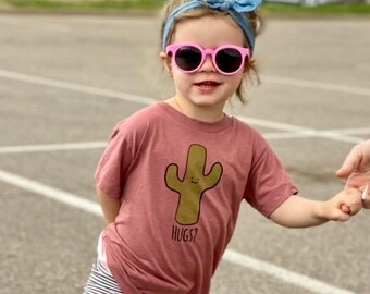 Pink Mauve Saguaro Cactus Hug Baby Toddler Kid TShirt Children's Graphic Tee, Kawaii, Cute Funny Ecofriendly - Organic Shirt