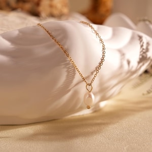 Tiny Freshwater Pearl Necklace, Double Layer Pearl Necklace, Gold Pearl Drop Necklace, Minimalist Necklace, Wedding Jewelry, Bridesmaid Gift