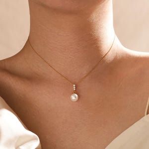 925 Sterling Silver Pearl Necklace with Diamond, Bridal Necklace, Wedding Necklace, Mothers Necklace, Christmas Day Gift, Bridesmaid Gift
