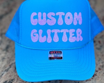 Aangepaste glitterhoed, glitter truckerhoed, glitter feesthoed, glitter schuimhoed, gepersonaliseerde glitterhoed, aangepaste feesthoed, aangepaste groepshoed