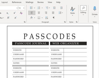PASSWORD WEBSITE TRACKER - Instant Digital Download - Fillable and Printable Password Organizer - 2 Designs - Password Memory Keeper