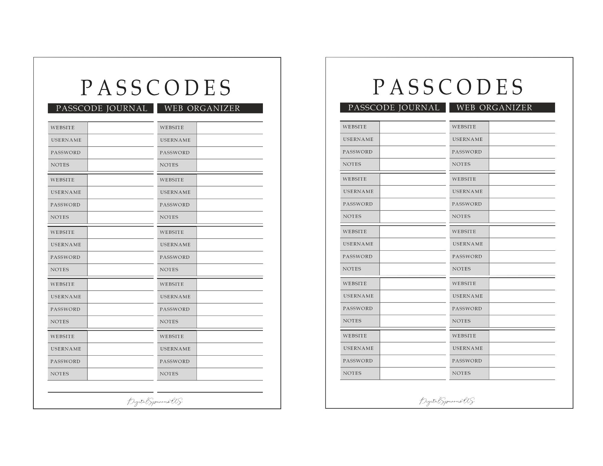 Password Memory Bank PASSWORD WEBSITE TRACKER - Instant Digital Download - Fillable and ...