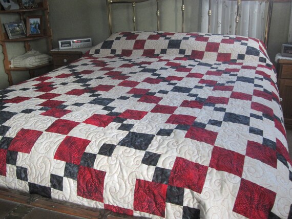 Handmade Queen Size Quilt Red Black Cream Beautiful Batik Etsy