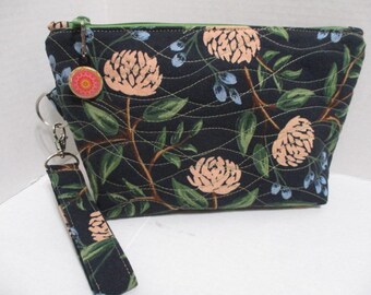 Wildwood Linen Peach Peonies Quilted Wristlet