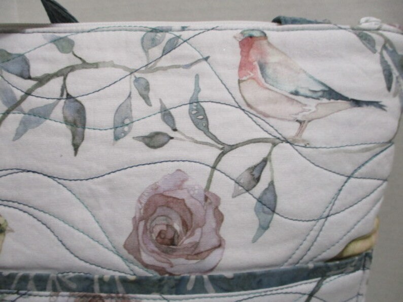 Birdsong Blooms Large Tote Bag in Teal & White image 5